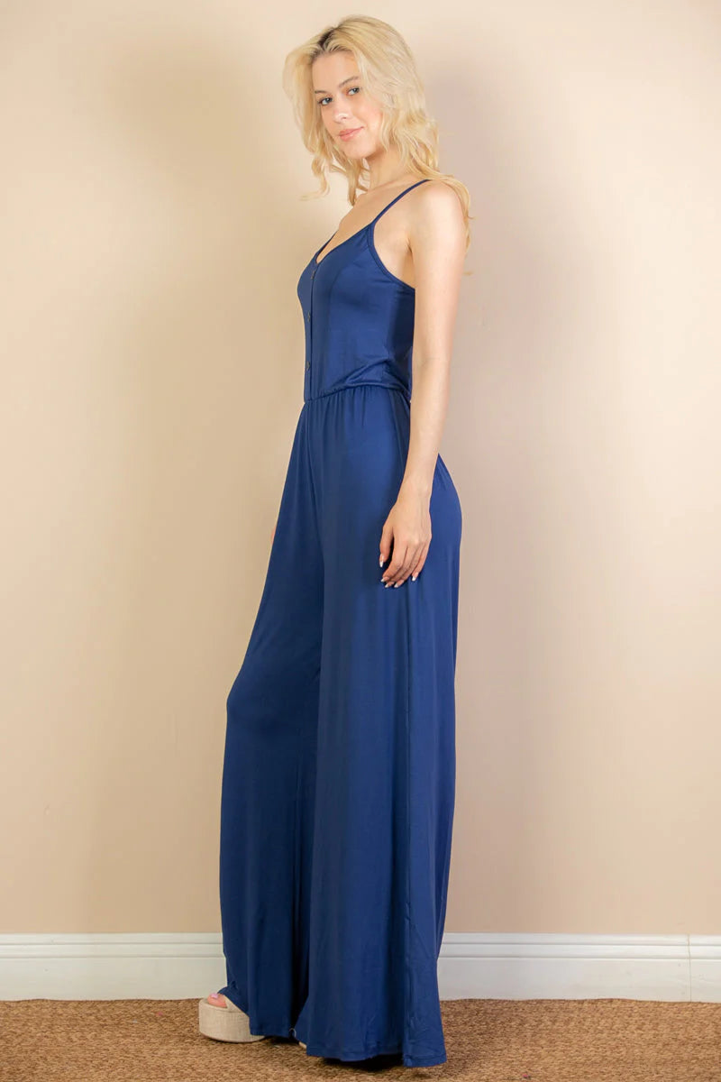 Button Front Wide Leg Jumpsuit (CAPELLA)