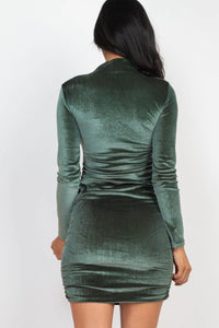 Thumbnail for Ruched Long Sleeve Velour Dress (CAPELLA)