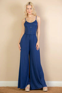 Thumbnail for Button Front Wide Leg Jumpsuit (CAPELLA)