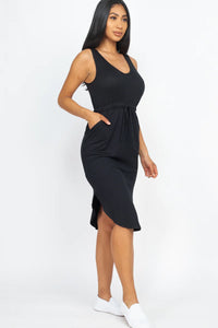 Thumbnail for DRAWSTRING SLEEVELESS MIDI DRESS (CAPELLA)