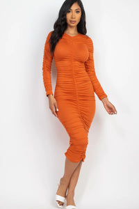 Thumbnail for Ruched Long Sleeve Midi Dress (CAPELLA)