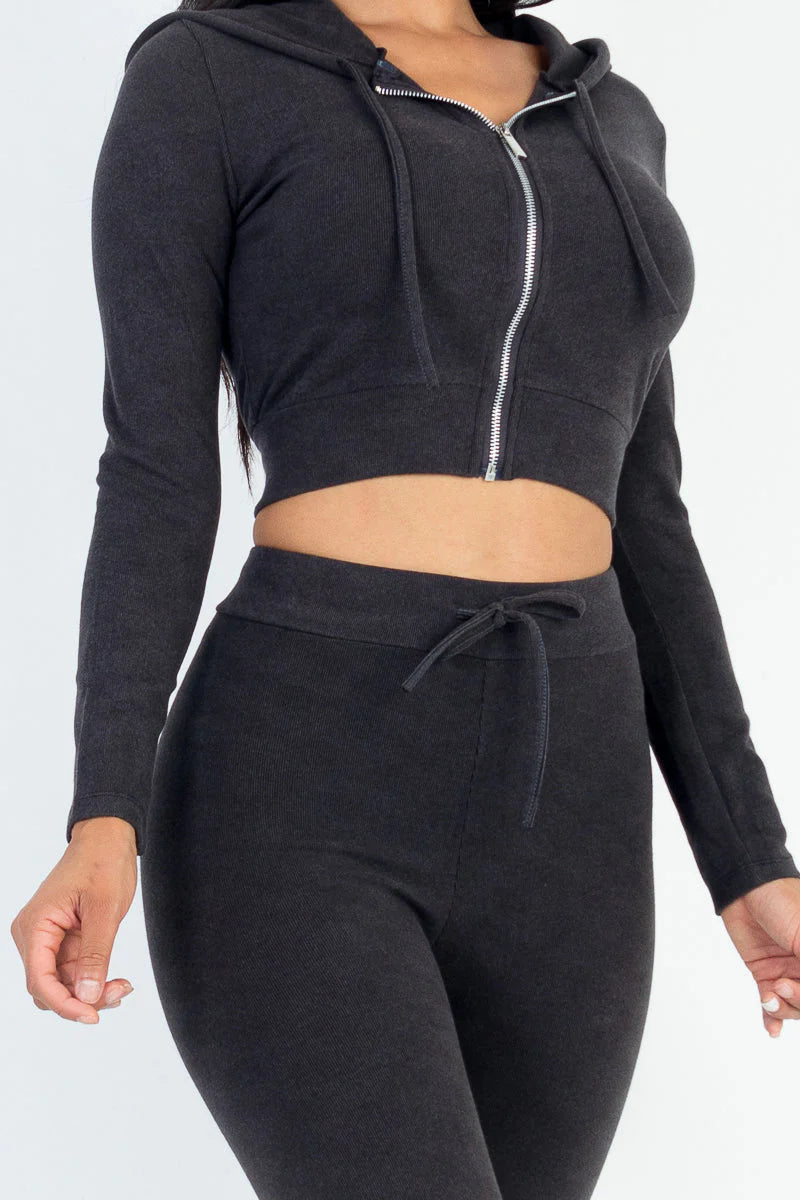 Ribbed Zip Crop Jacket & Leggings Set (CAPELLA)