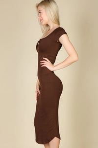 Thumbnail for Split Neck Bodycon Midi Dress (CAPELLA)