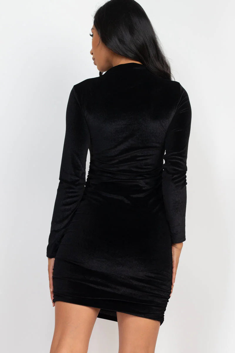 Ruched Long Sleeve Velour Dress (CAPELLA)