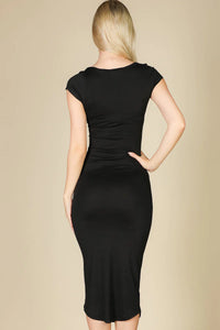 Thumbnail for Split Neck Bodycon Midi Dress (CAPELLA)