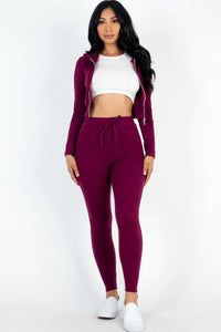 Thumbnail for Ribbed Zip Crop Jacket & Leggings Set (CAPELLA)