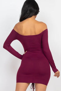 Thumbnail for Off Shoulder Ruched Drawstring Bodycon Dress (CAPELLA)