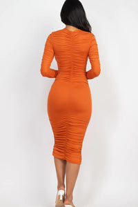 Thumbnail for Ruched Long Sleeve Midi Dress (CAPELLA)