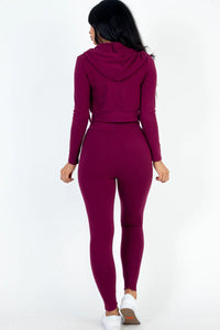 Thumbnail for Ribbed Zip Crop Jacket & Leggings Set (CAPELLA)