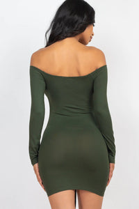 Thumbnail for Off Shoulder Ruched Drawstring Bodycon Dress (CAPELLA)