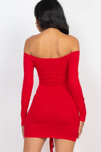 Thumbnail for Off Shoulder Ruched Drawstring Bodycon Dress (CAPELLA)