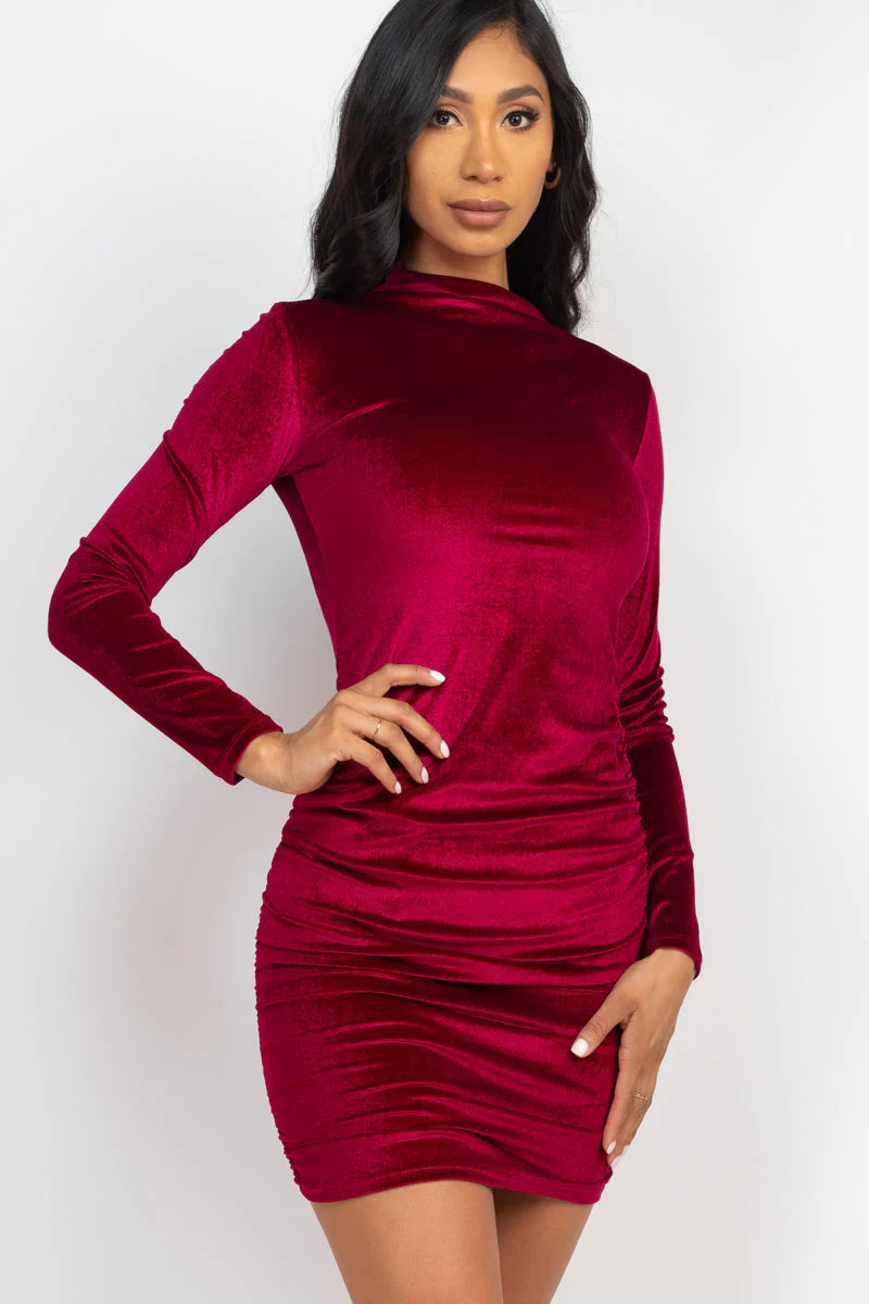 Ruched Long Sleeve Velour Dress (CAPELLA)