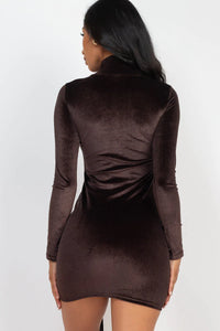 Thumbnail for Turtleneck Drawstring Ruched Velour Dress (CAPELLA)