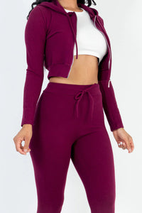 Thumbnail for Ribbed Zip Crop Jacket & Leggings Set (CAPELLA)