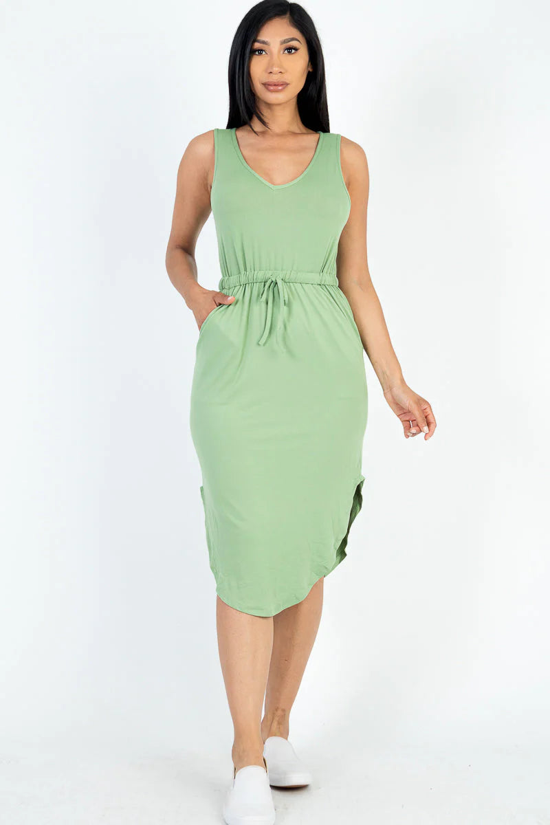 DRAWSTRING SLEEVELESS MIDI DRESS (CAPELLA)