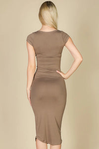 Thumbnail for Split Neck Bodycon Midi Dress (CAPELLA)