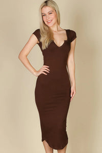 Thumbnail for Split Neck Bodycon Midi Dress (CAPELLA)