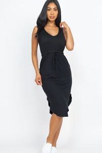 Thumbnail for DRAWSTRING SLEEVELESS MIDI DRESS (CAPELLA)