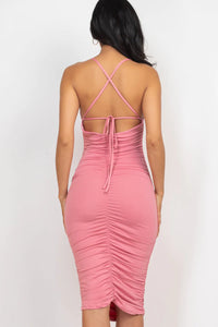 Thumbnail for Ruched Crisscross Back Midi Dress (CAPELLA)