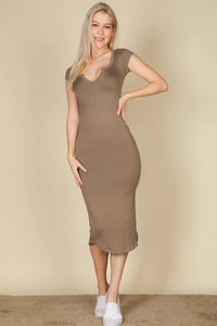 Thumbnail for Split Neck Bodycon Midi Dress (CAPELLA)