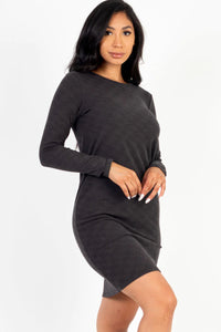 Thumbnail for Ribbed Long Sleeve Midi Dress (CAPELLA)