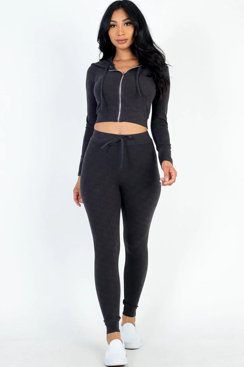 Ribbed Zip Crop Jacket & Leggings Set (CAPELLA)