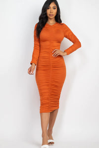 Thumbnail for Ruched Long Sleeve Midi Dress (CAPELLA)