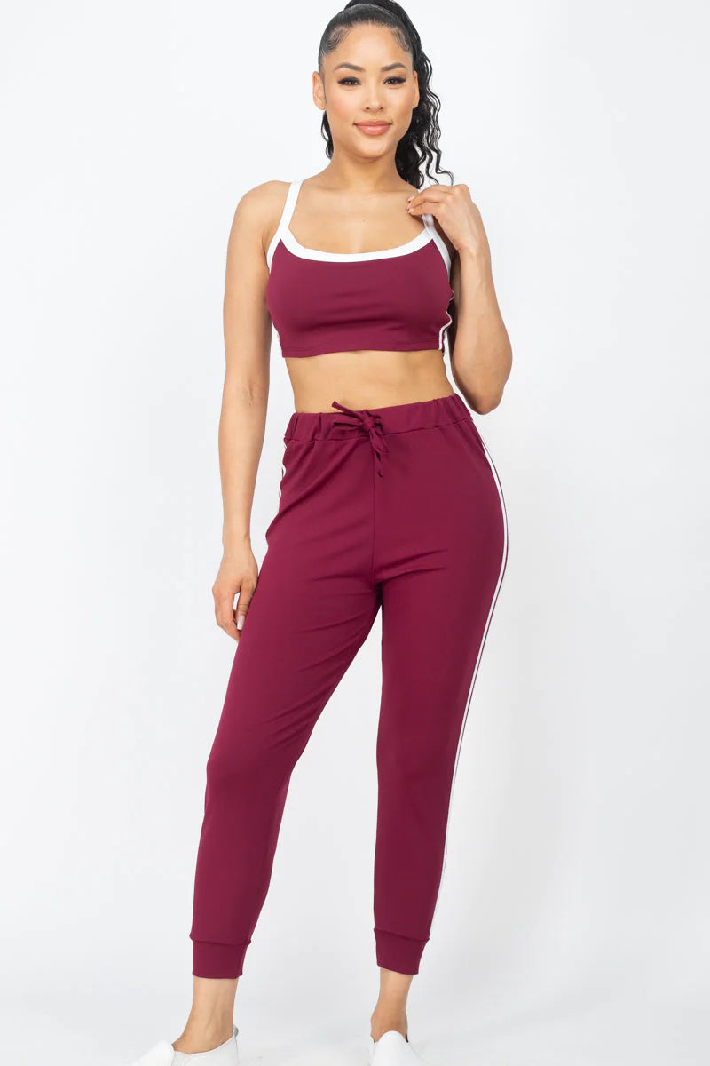 Side Striped Crop Top and Leggings Sets (CAPELLA)