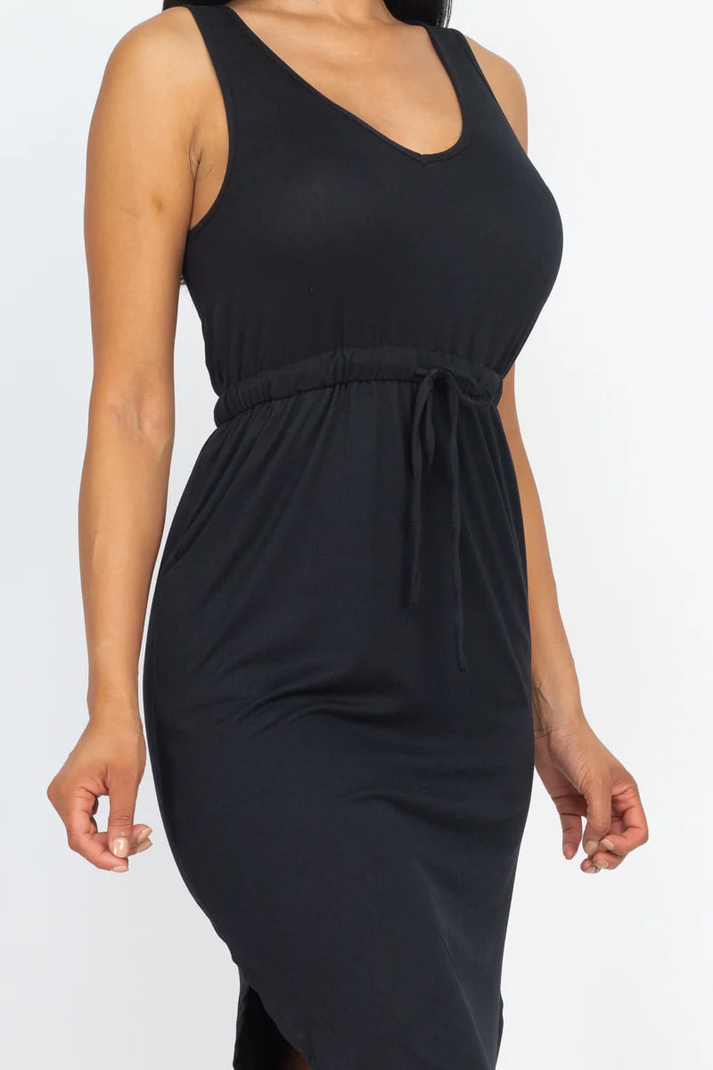 DRAWSTRING SLEEVELESS MIDI DRESS (CAPELLA)