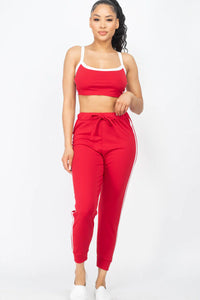 Thumbnail for Side Striped Crop Top and Leggings Sets (CAPELLA)