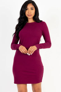 Thumbnail for Ribbed Long Sleeve Midi Dress (CAPELLA)