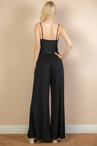 Thumbnail for Button Front Wide Leg Jumpsuit (CAPELLA)