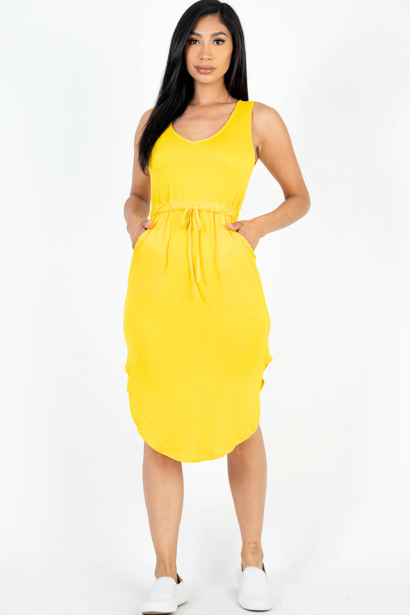 DRAWSTRING SLEEVELESS MIDI DRESS (CAPELLA)