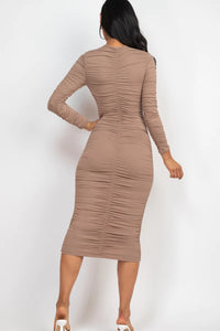 Thumbnail for Ruched Long Sleeve Midi Dress (CAPELLA)