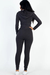 Thumbnail for Ribbed Zip Crop Jacket & Leggings Set (CAPELLA)