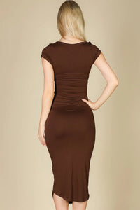 Thumbnail for Split Neck Bodycon Midi Dress (CAPELLA)