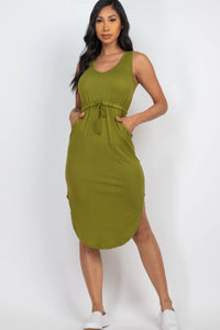 Thumbnail for DRAWSTRING SLEEVELESS MIDI DRESS (CAPELLA)