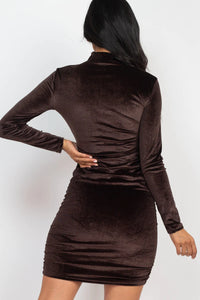 Thumbnail for Ruched Long Sleeve Velour Dress (CAPELLA)