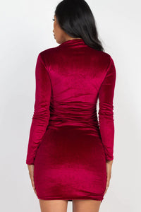 Thumbnail for Ruched Long Sleeve Velour Dress (CAPELLA)